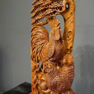 gia-inh-ga-go-ngoc-am-G5801-4 Tượng Gia Đình Gà Gỗ Ngọc Am Liền Khối G5801