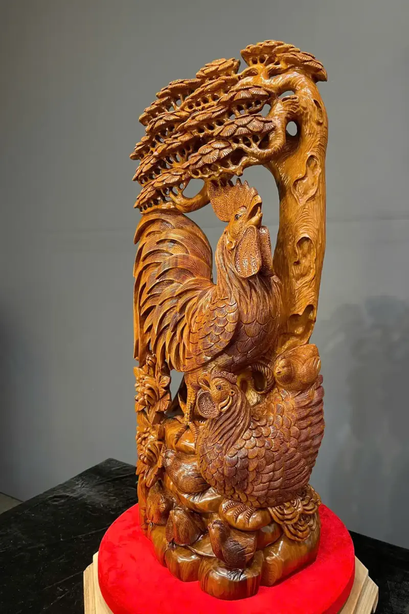 gia-inh-ga-go-ngoc-am-G5801-4 Tượng Gia Đình Gà Gỗ Ngọc Am Liền Khối G5801