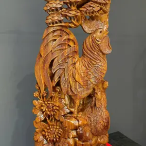 gia-inh-ga-go-ngoc-am-G5801-5 Tượng Gia Đình Gà Gỗ Ngọc Am Liền Khối G5801