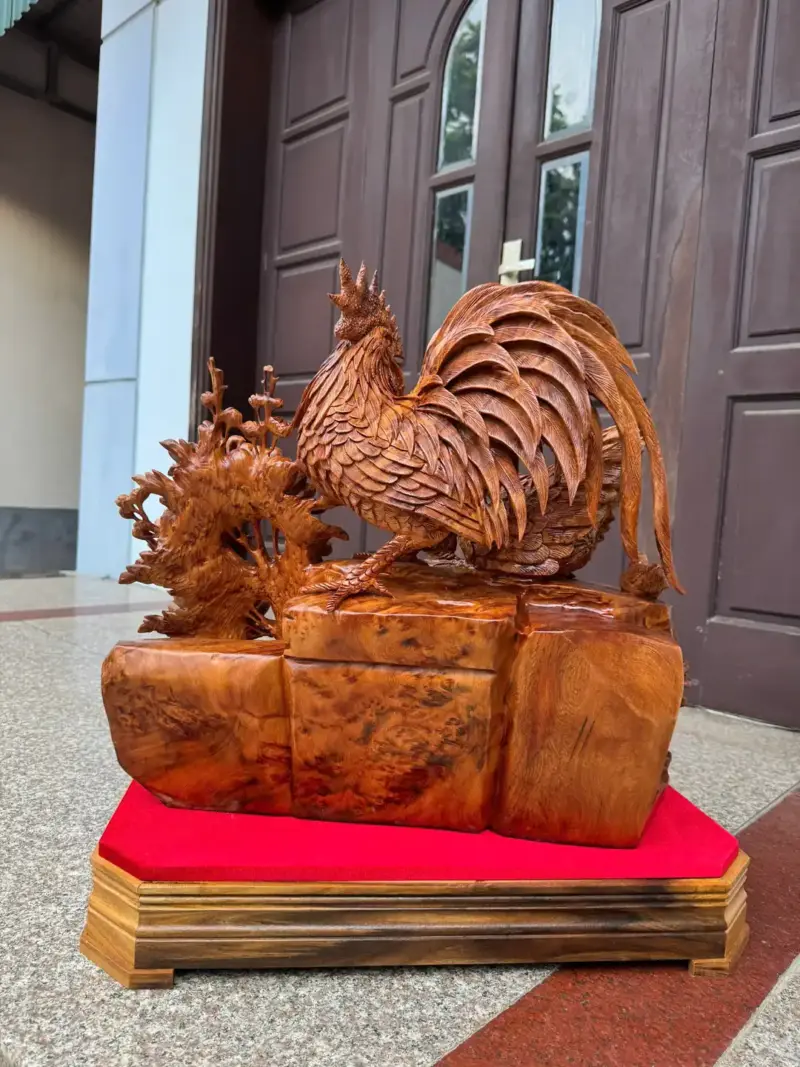 gia-inh-ga-toan-gia-phuc-to-ep-go-nu-ngoc-G5470-2 Tượng Gia Đình Gà Toàn Gia Phúc To Đẹp Gỗ Nu Ngọc Am Thơm Hàng Kỹ Đẹp Liền Khối G5470