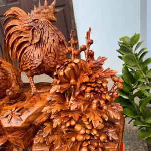 gia-inh-ga-toan-gia-phuc-to-ep-go-nu-ngoc-G5470-3 Tượng Gia Đình Gà Toàn Gia Phúc To Đẹp Gỗ Nu Ngọc Am Thơm Hàng Kỹ Đẹp Liền Khối G5470