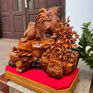 gia-inh-ga-toan-gia-phuc-to-ep-go-nu-ngoc-G5470-4 Tượng Gia Đình Gà Toàn Gia Phúc To Đẹp Gỗ Nu Ngọc Am Thơm Hàng Kỹ Đẹp Liền Khối G5470
