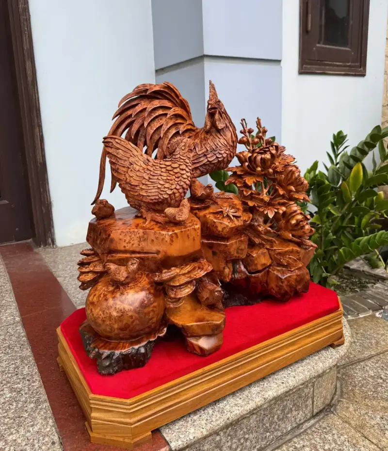 gia-inh-ga-toan-gia-phuc-to-ep-go-nu-ngoc-G5470-5 Tượng Gia Đình Gà Toàn Gia Phúc To Đẹp Gỗ Nu Ngọc Am Thơm Hàng Kỹ Đẹp Liền Khối G5470