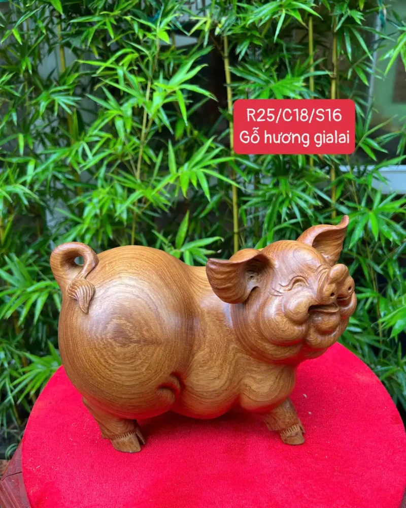heo-go-huong-G6126-1 Tượng Heo Gỗ Hương Ta Liền Khối G6126