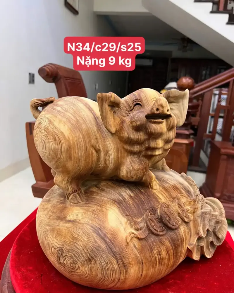 heo-go-ngoc-G5765-1 Tượng Heo Gỗ Ngọc Am Liền Khối Đậm Dầu G5765