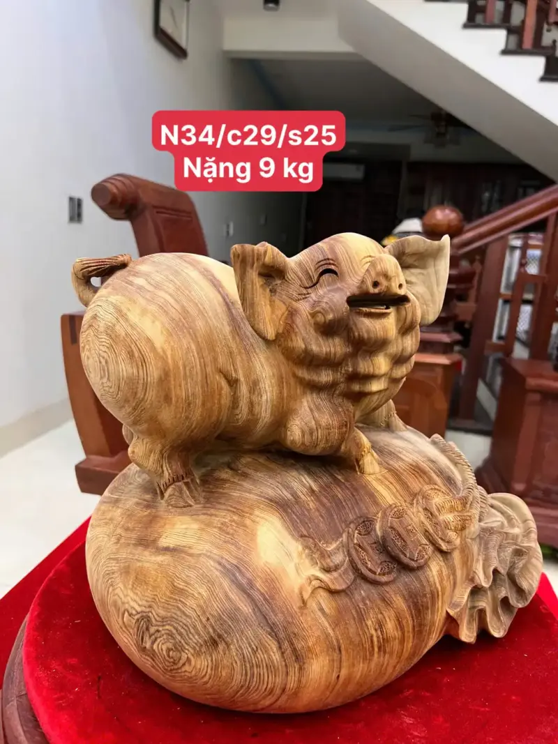 heo-go-ngoc-G5765-1 Tượng Heo Gỗ Ngọc Am Liền Khối Đậm Dầu G5765