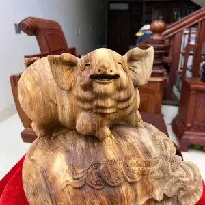 heo-go-ngoc-G5765-3 Tượng Heo Gỗ Ngọc Am Liền Khối Đậm Dầu G5765