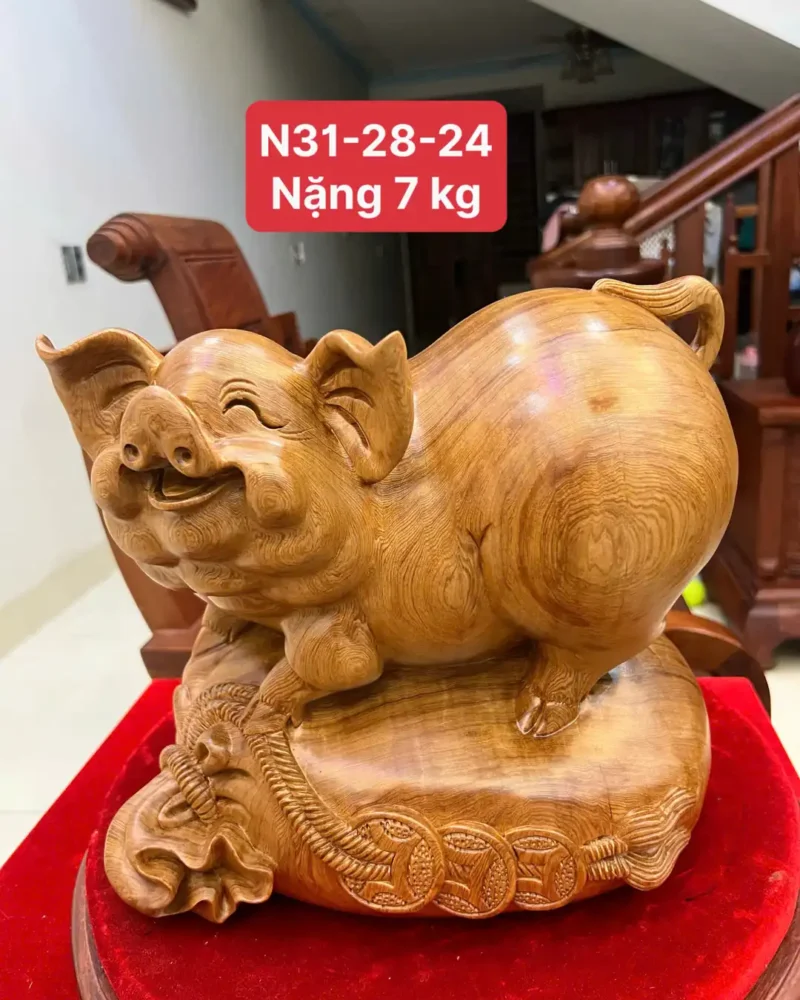 heo-go-ngoc-G6328-1 Tượng Heo Gỗ Ngọc Am Liền Khối Vân Nhiều Đẹp G6328