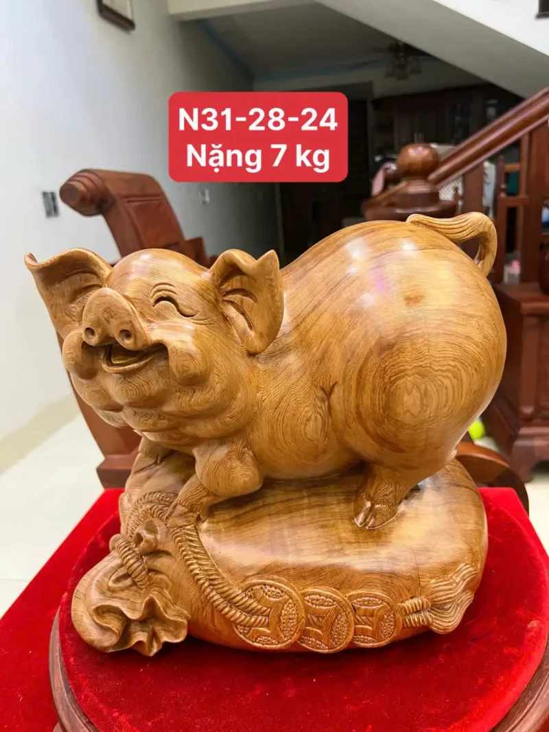 heo-go-ngoc-G6328-1 Tượng Heo Gỗ Ngọc Am Liền Khối Vân Nhiều Đẹp G6328