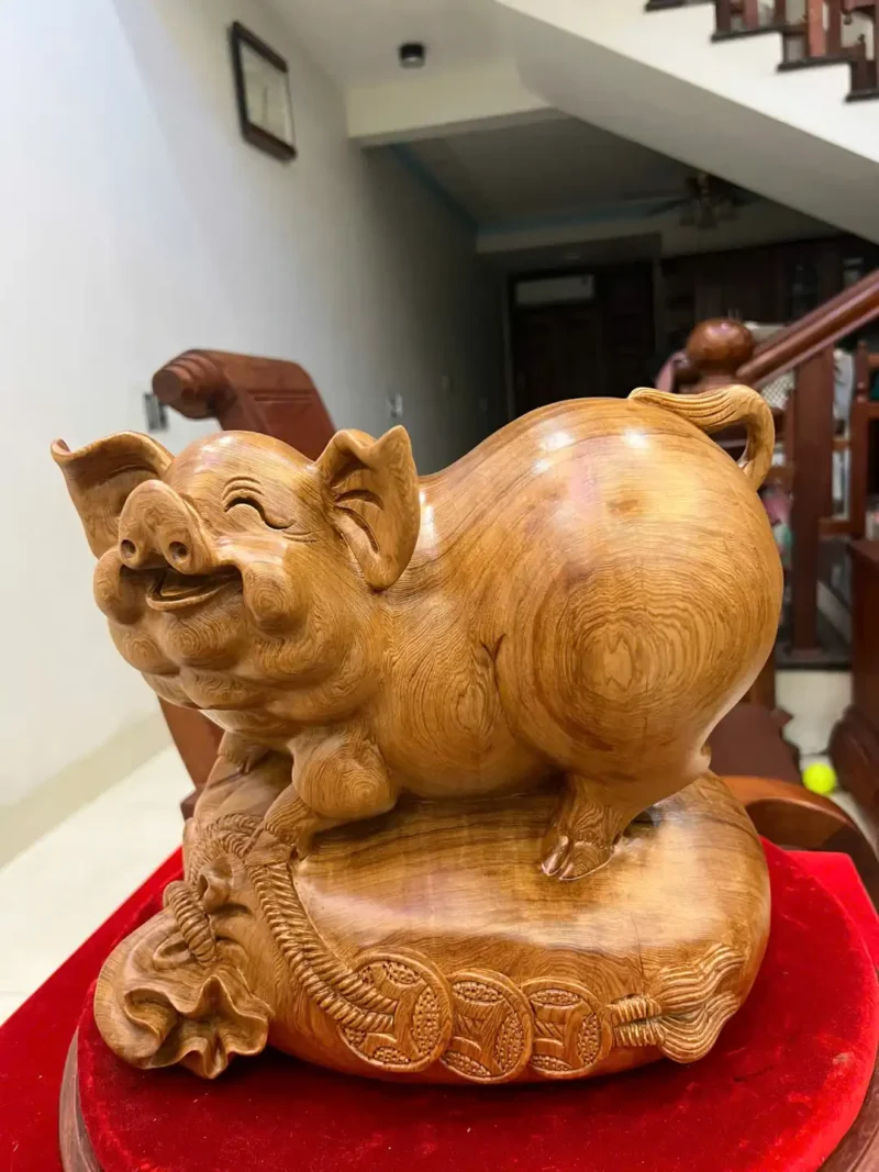heo-go-ngoc-G6328-2 Tượng Heo Gỗ Ngọc Am Liền Khối Vân Nhiều Đẹp G6328