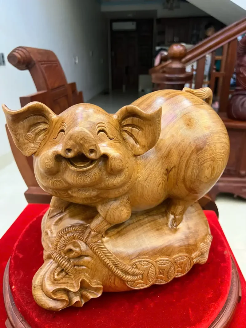 heo-go-ngoc-G6328-3 Tượng Heo Gỗ Ngọc Am Liền Khối Vân Nhiều Đẹp G6328
