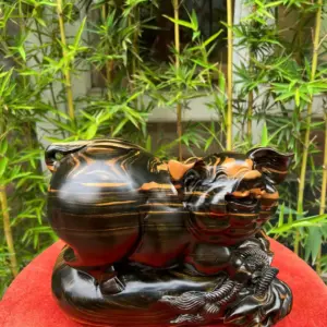 heo-lam-bao-G5327-1 Tượng Heo Lằm Bao Tiền Gỗ Mun Hoa Liền Khối G5327