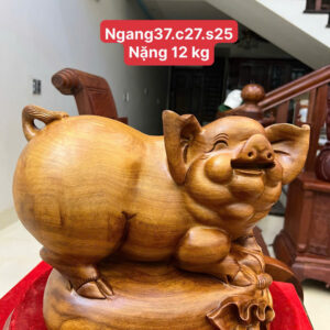 heo-nam-bao-G6186-1 Tượng Heo Nằm Bao Tiền Gỗ Ngọc Am Liền Khối Chất Nặng G6186