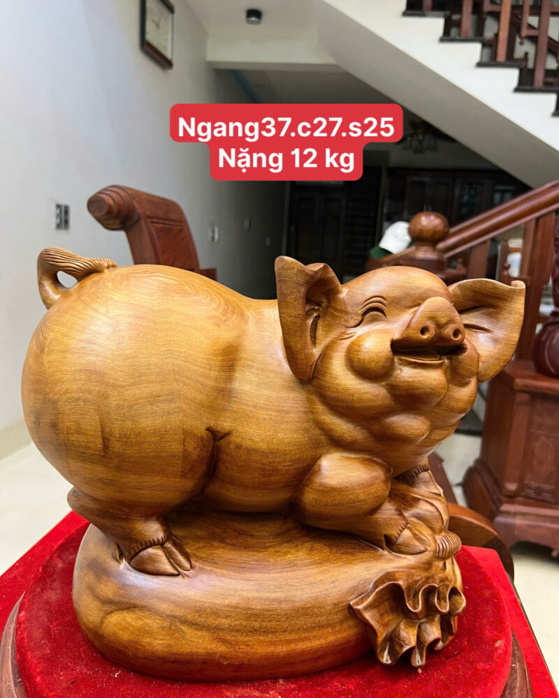 heo-nam-bao-G6186-1 Tượng Heo Nằm Bao Tiền Gỗ Ngọc Am Liền Khối Chất Nặng G6186