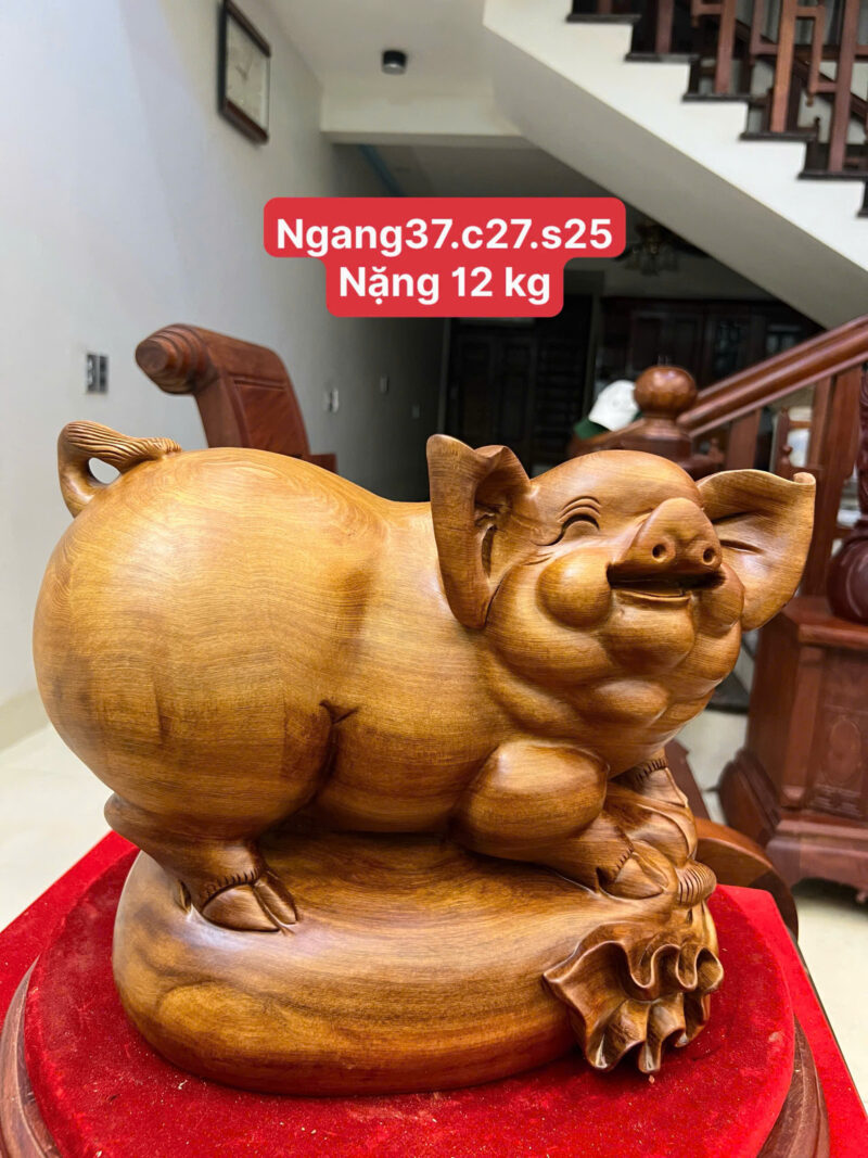 heo-nam-bao-G6186-1 Tượng Heo Nằm Bao Tiền Gỗ Ngọc Am Liền Khối Chất Nặng G6186