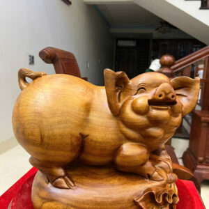 heo-nam-bao-G6186-2 Tượng Heo Nằm Bao Tiền Gỗ Ngọc Am Liền Khối Chất Nặng G6186