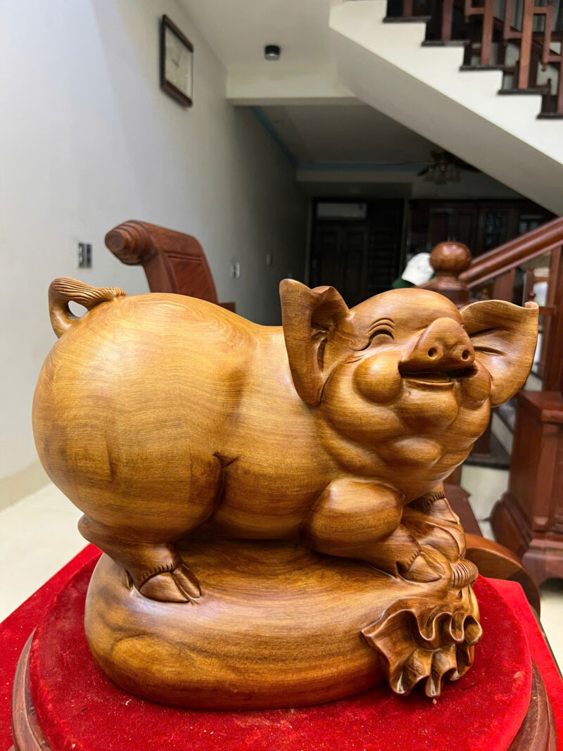 heo-nam-bao-G6186-2 Tượng Heo Nằm Bao Tiền Gỗ Ngọc Am Liền Khối Chất Nặng G6186