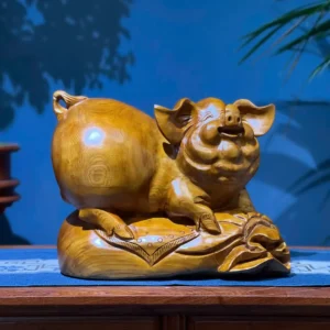heo-tai-loc-G5948-2 Tượng Heo Tài Lộc Chata Gỗ Ngọc Am Liền Khối G5948