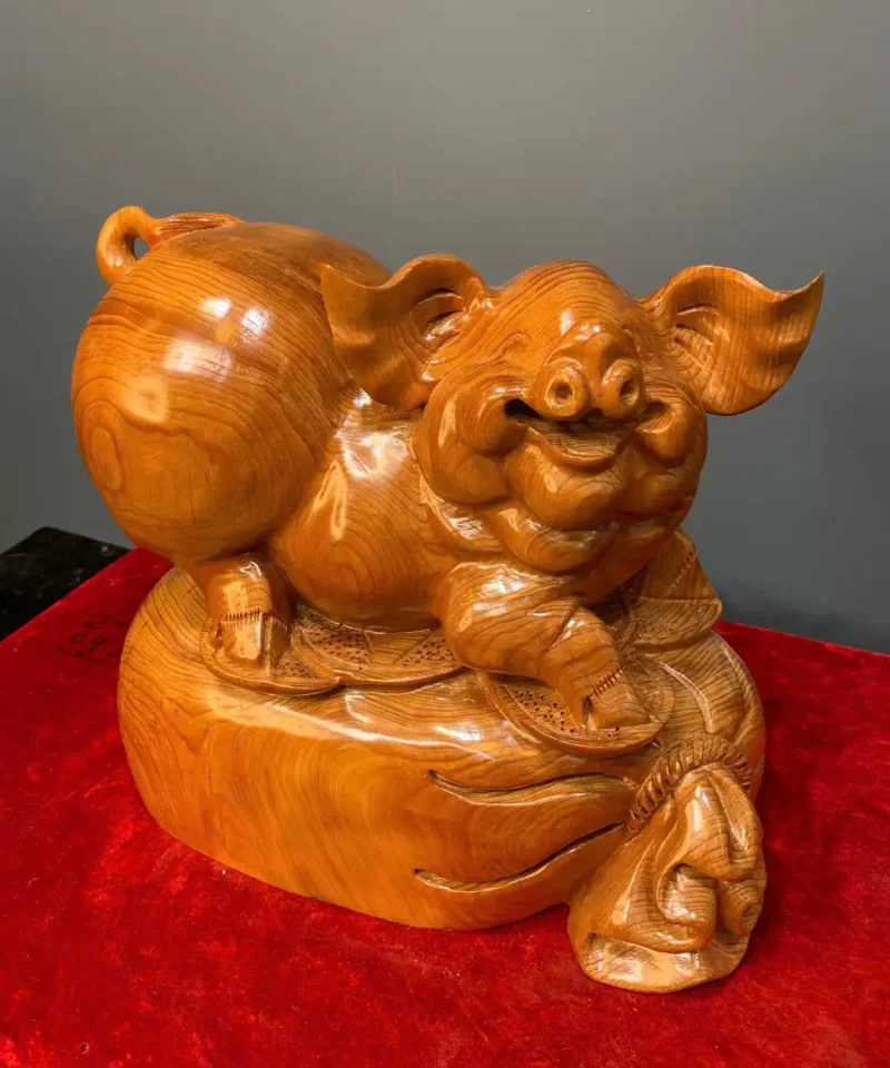 heo-tai-loc-go-ngoc-am-G5949-2 Tượng Heo Tài Lộc Gỗ Ngọc Am Liền Khối G5949