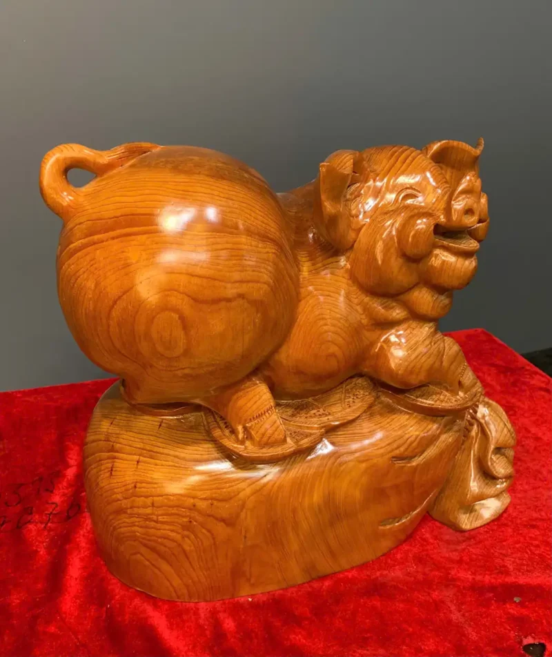 heo-tai-loc-go-ngoc-am-G5949-3 Tượng Heo Tài Lộc Gỗ Ngọc Am Liền Khối G5949