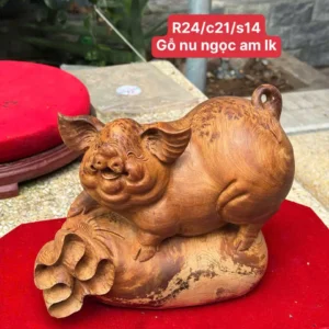 heo-tai-loc-go-nu-ngoc-G5826-1 Tượng Heo Tài Lộc Gỗ Nu Ngọc Am Liền Khối Hàng Đẹp G5826