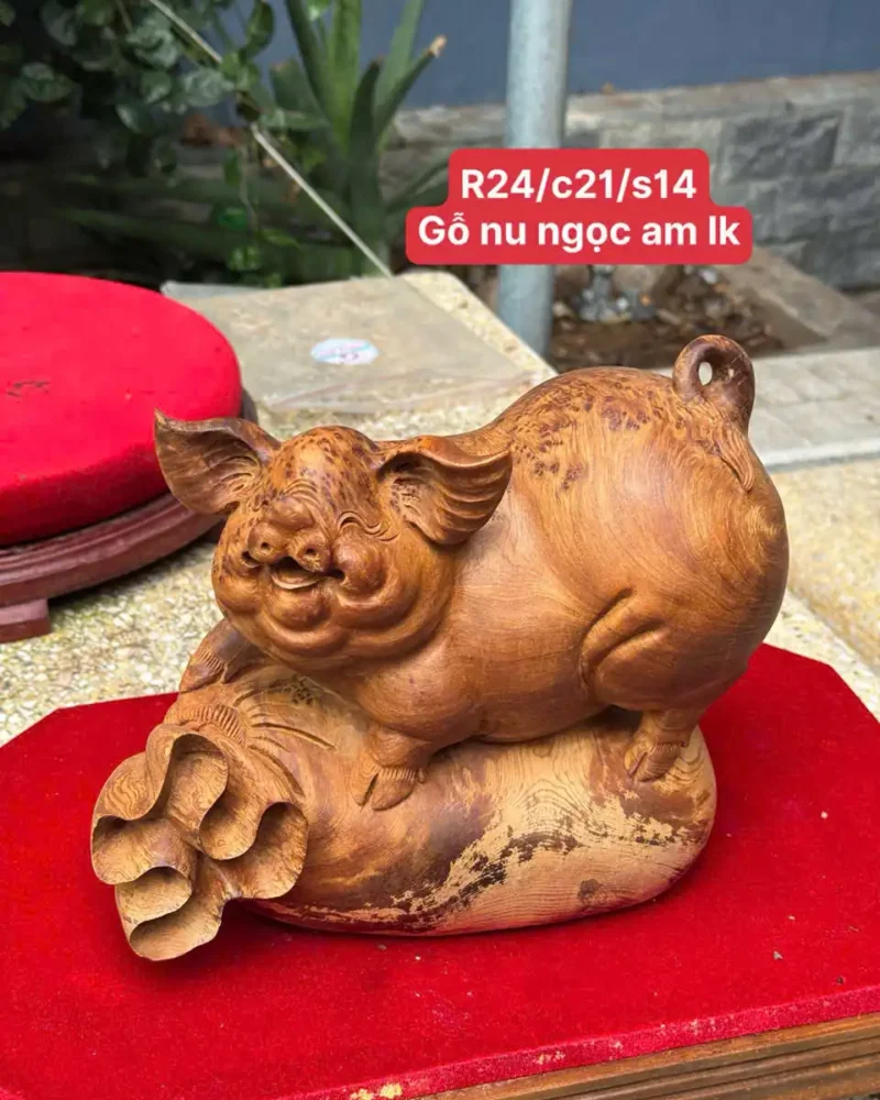 heo-tai-loc-go-nu-ngoc-G5826-1 Tượng Heo Tài Lộc Gỗ Nu Ngọc Am Liền Khối Hàng Đẹp G5826
