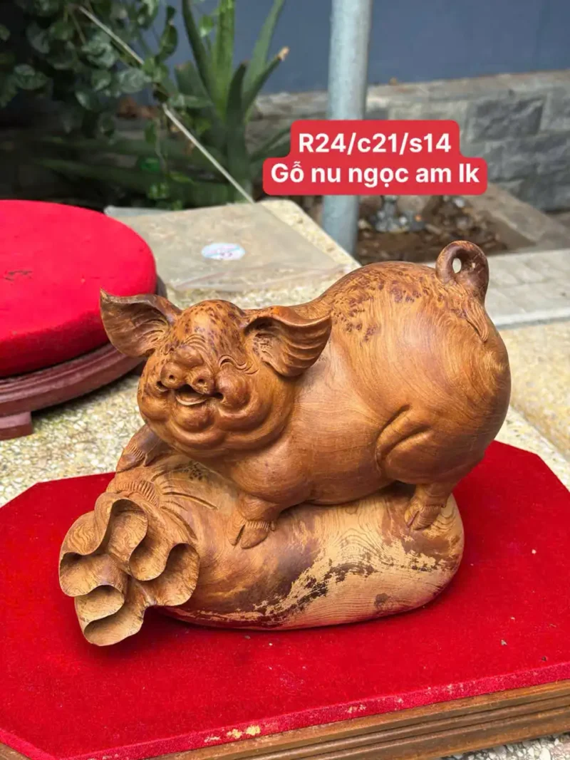 heo-tai-loc-go-nu-ngoc-G5826-1 Tượng Heo Tài Lộc Gỗ Nu Ngọc Am Liền Khối Hàng Đẹp G5826