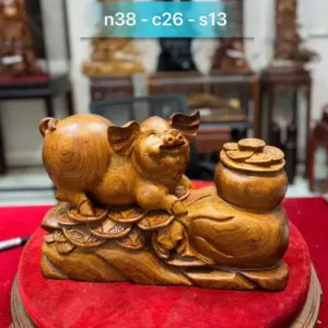 heo-tien-vang-go-huong-kt-G5331-1 Tượng Heo Tiền Vàng Gỗ Hương Liền Khối G5331