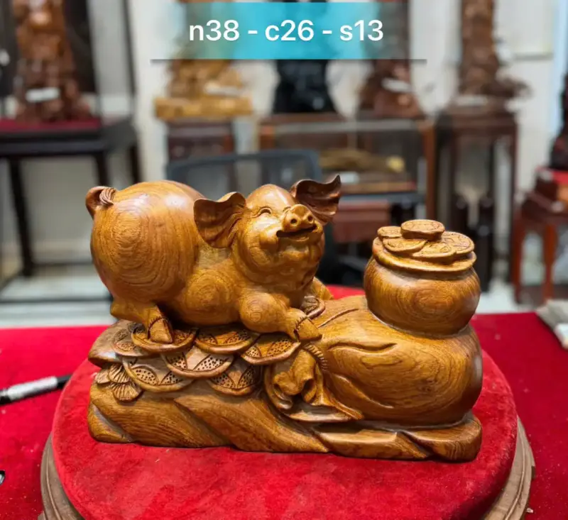 heo-tien-vang-go-huong-kt-G5331-1 Tượng Heo Tiền Vàng Gỗ Hương Liền Khối G5331