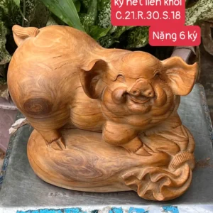 heo-xinh-go-G5950-1 Tượng Heo Xinh Gỗ Ngọc Am Thơm Nức Vân Đá Hàng Kỹ Nét Liền Khối G5950
