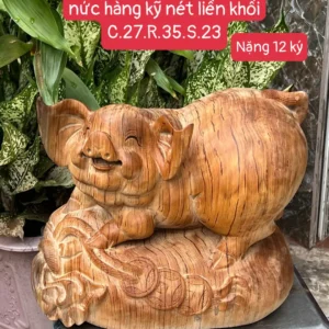 heo-xinh-go-G6128-1 Tượng Heo Xinh Gỗ Ngọc Am Thơm Nức Vân Đá Hàng Kỹ Nét Liền Khối G6128