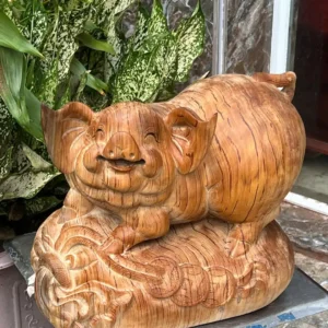 heo-xinh-go-G6128-2 Tượng Heo Xinh Gỗ Ngọc Am Thơm Nức Vân Đá Hàng Kỹ Nét Liền Khối G6128