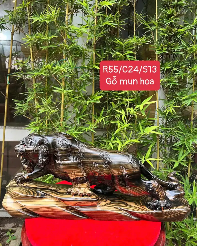 Tượng Hổ Mun Hoa Liền Khối G5333