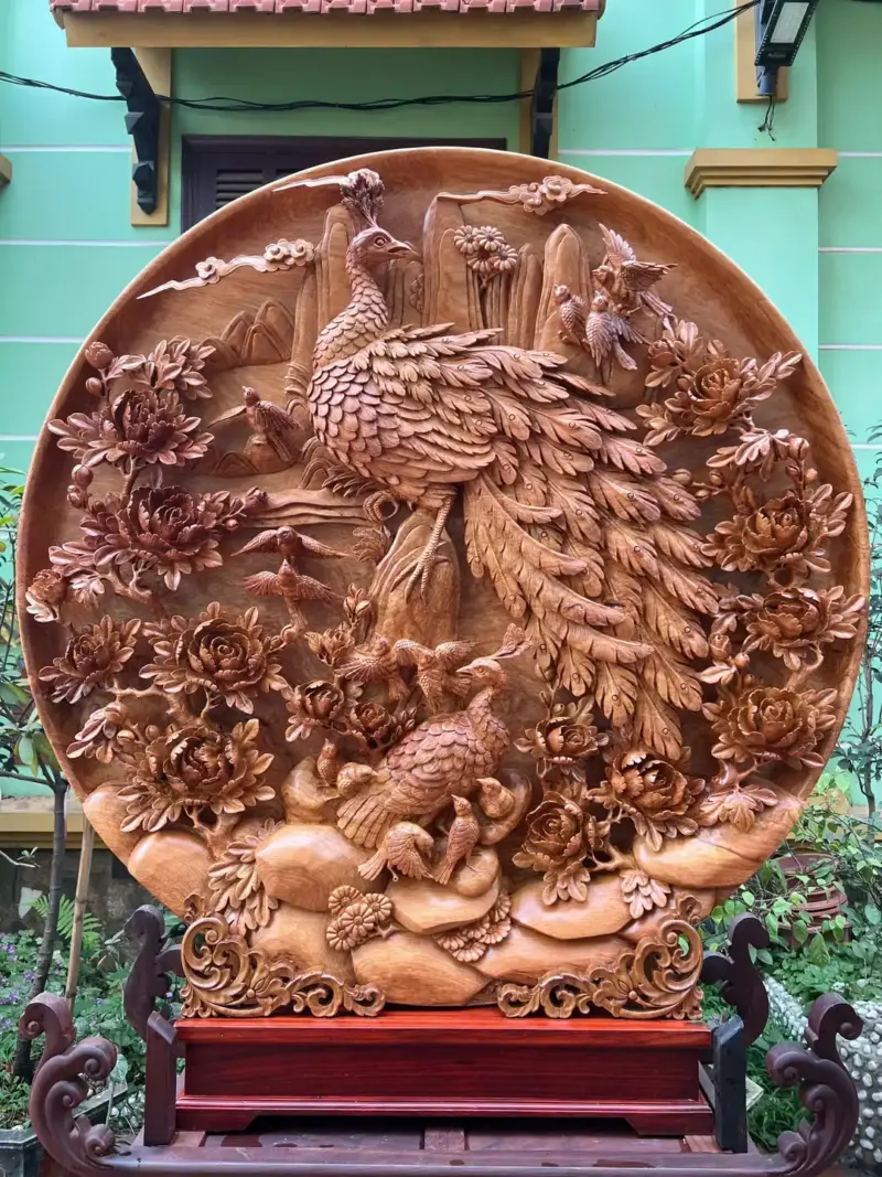 ia-tranh-chim-cong-uyen-uong-h_9e2f83e4 Tượng Đĩa Tranh Chim Công Uyên Ương Hàng Đục Tay Kỹ Sắc Nét Gỗ Gõ Đỏ Hàng Liền Nguyên Tấm G5363