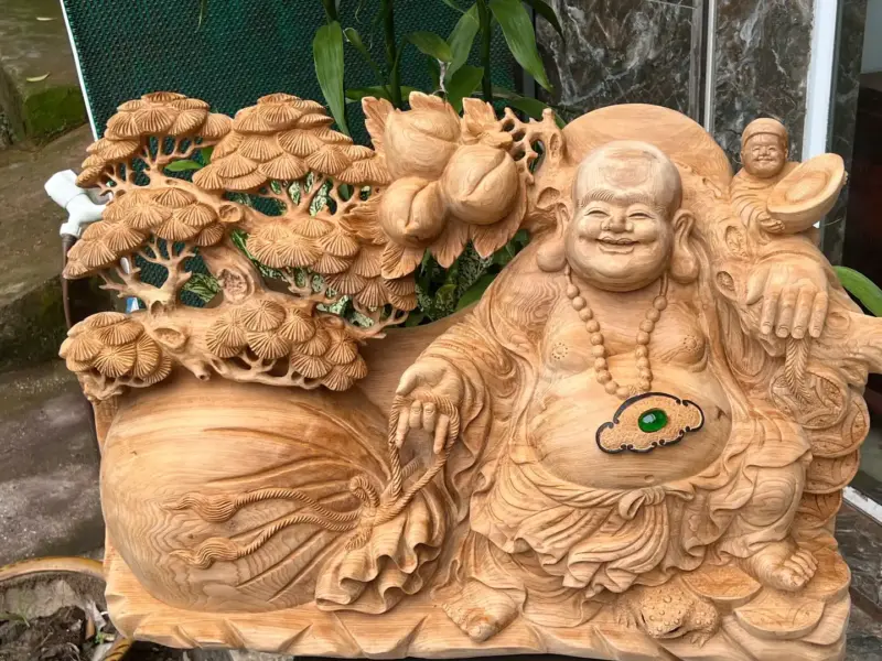 keo-bao-go-G5686-2 Tượng Di Lặc Kéo Bao Gỗ Ngọc Am Thơm Hàng Kỹ Nét Liền Khối G5686