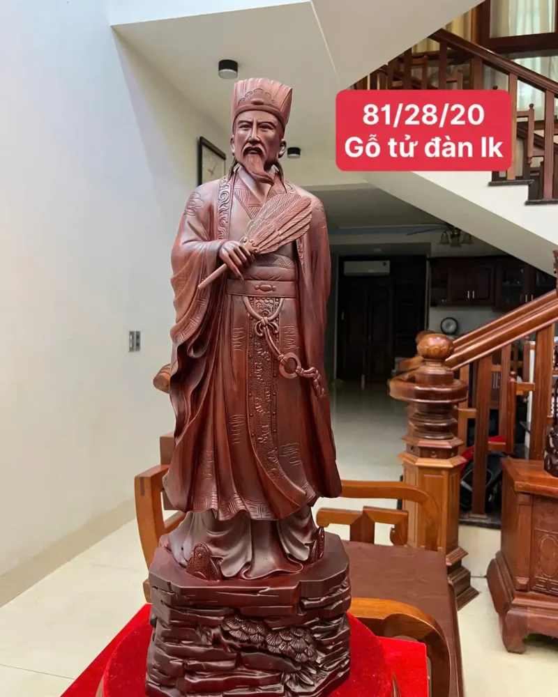 khong-minh-go-G6010-1 Tượng Khổng Minh Gỗ Tử Đàn Liền Khối G6010