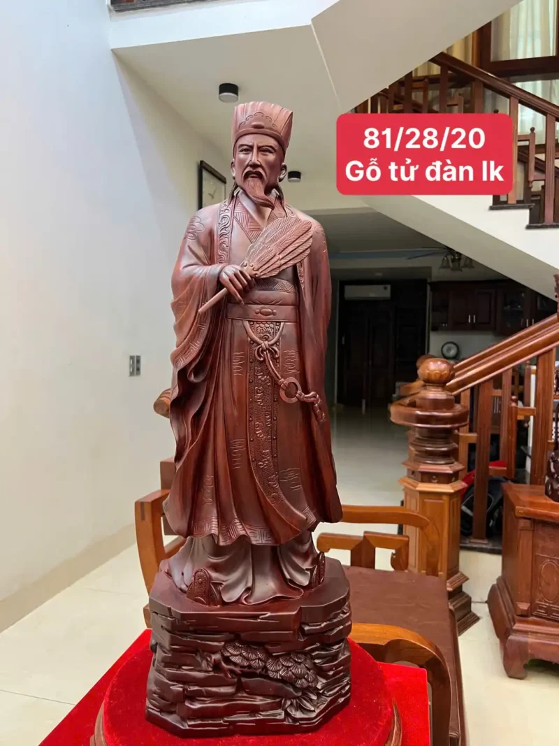 khong-minh-go-G6010-1 Tượng Khổng Minh Gỗ Tử Đàn Liền Khối G6010