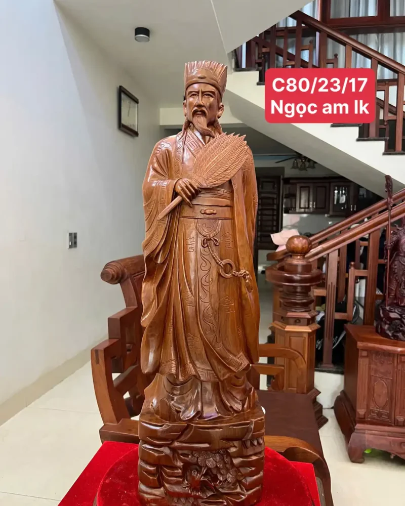 khong-minh-go-G6065-1 Tượng Khổng Minh Gỗ Ngọc Am Liền Khối G6065