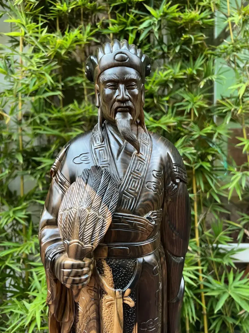 khong-minh-go-mun-hoa-G6310-2 Tượng Khổng Minh Gỗ Mun Hoa Hàng Đẹp Liền Khối G6310