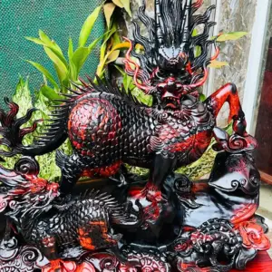 ky-lan-go-G5687-3 Tượng Kỳ Lân Gỗ Trắc Ta Đỏ Đen Vip G5687