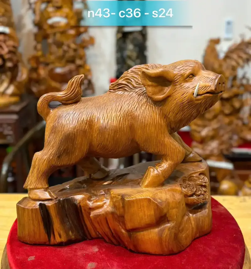 lon-rung-go-ngoc-am-G5486-1 Tượng Lợn Rừng Gỗ Ngọc Am Liền Khối G5486