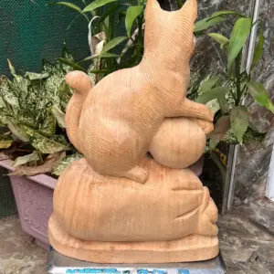 meo-go-ngoc-G5691-5 Tượng Mèo Gỗ Ngọc Am Thơm Nức Hàng Kỹ Nét Liền Khối G5691