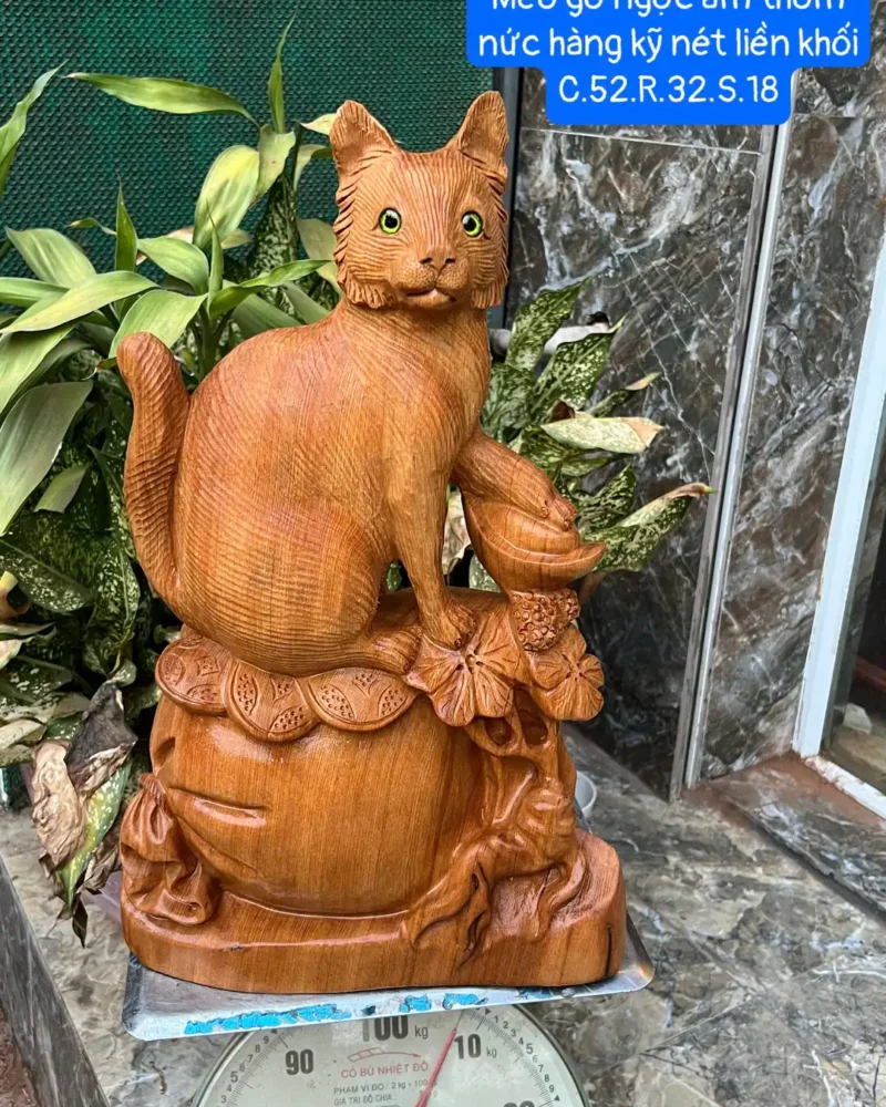 Tượng Mèo Gỗ Ngọc Am Thơm Nức Hàng Kỹ Nét Liền Khối G6431