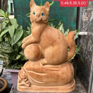 meo-ngoi-bao-G5692-1 Tượng Mèo Ngồi Bao Tiền Gỗ Ngọc Am Thơm Nức Sũng Dầu Hàng Kỹ Nét Liền Khối G5692