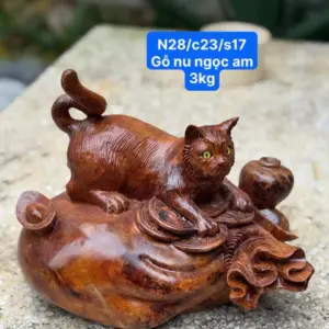 meo-tai-loc-go-nu-ngoc-G5769-1 Tượng Mèo Tài Lộc Gỗ Nu Ngọc Am Liền Khối G5769