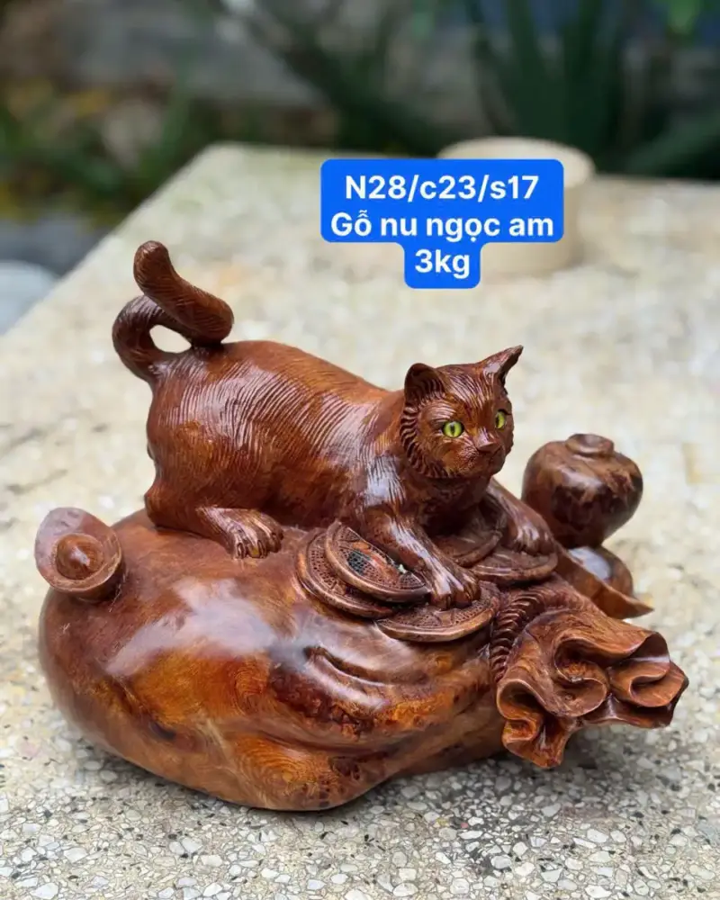 meo-tai-loc-go-nu-ngoc-G5769-1 Tượng Mèo Tài Lộc Gỗ Nu Ngọc Am Liền Khối G5769