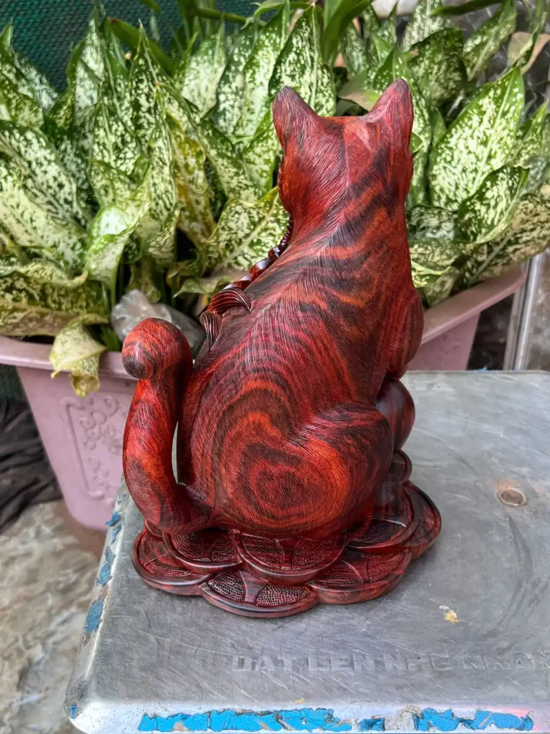 meo-tai-loc-go-trac-o-G5955-5 Tượng Mèo Tài Lộc Gỗ Trắc Đỏ Đen Liền Khối Hàng Kỹ G5955