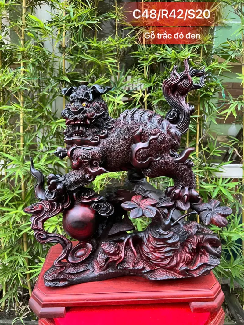 nghe-su-song-G6013-1 Tượng Nghê Sù Sông Trầm Hàng To Kỹ Gỗ Trắc Đỏ Đen Liền Khối G6013