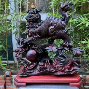 nghe-su-song-G6013-2 Tượng Nghê Sù Sông Trầm Hàng To Kỹ Gỗ Trắc Đỏ Đen Liền Khối G6013