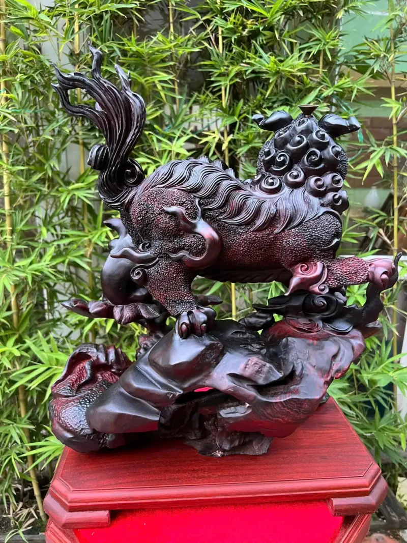 nghe-su-song-G6013-3 Tượng Nghê Sù Sông Trầm Hàng To Kỹ Gỗ Trắc Đỏ Đen Liền Khối G6013